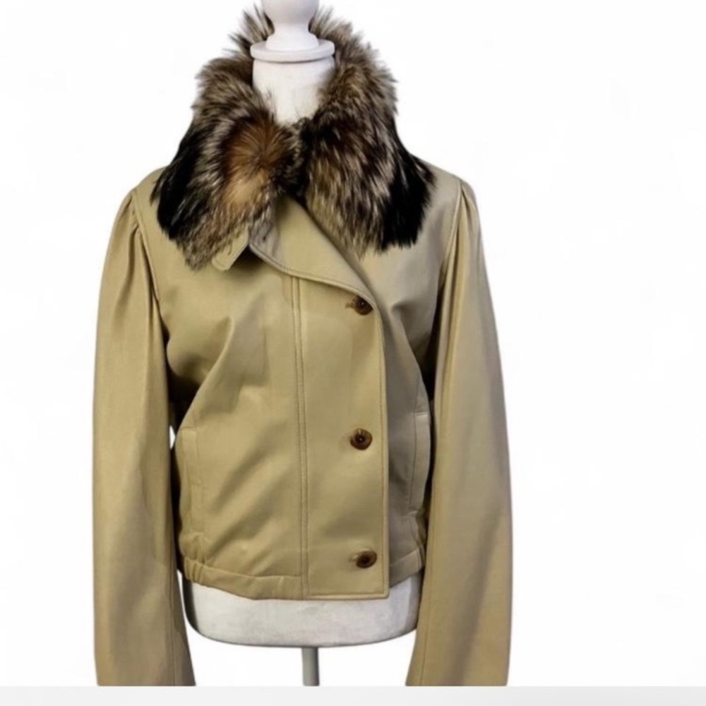 RARE,ITALIAN POLLINI Leather Jacket. Removable Authentic Fur Collar. Y2K Vintage